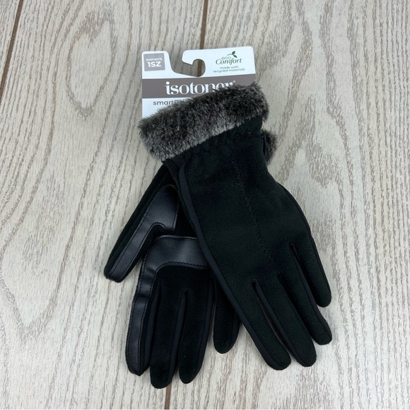Isotoner Women's Faux-Fur-Cuff Fleece Gloves OS Black $50 - Picture 1 of 3